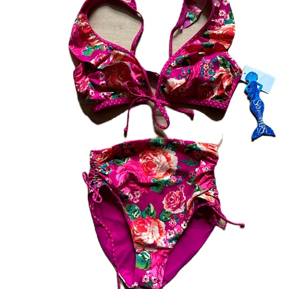 BNWT Skinny Dippers Crushin Kiara Pink Floral Two Piece Bathing Suit. Medium - Picture 2 of 9